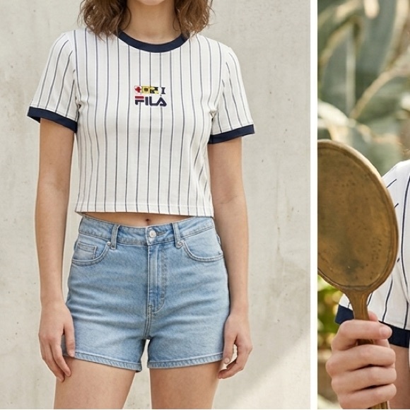 Fila Tops - Fila Striped White and Black T-Shirt